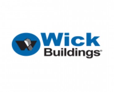 Wick Buildings Logo blue and black on white background